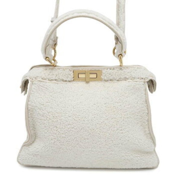 Fendi Peekaboo I See You Mouton Shoulder Bag White s - Picture 1 of 8